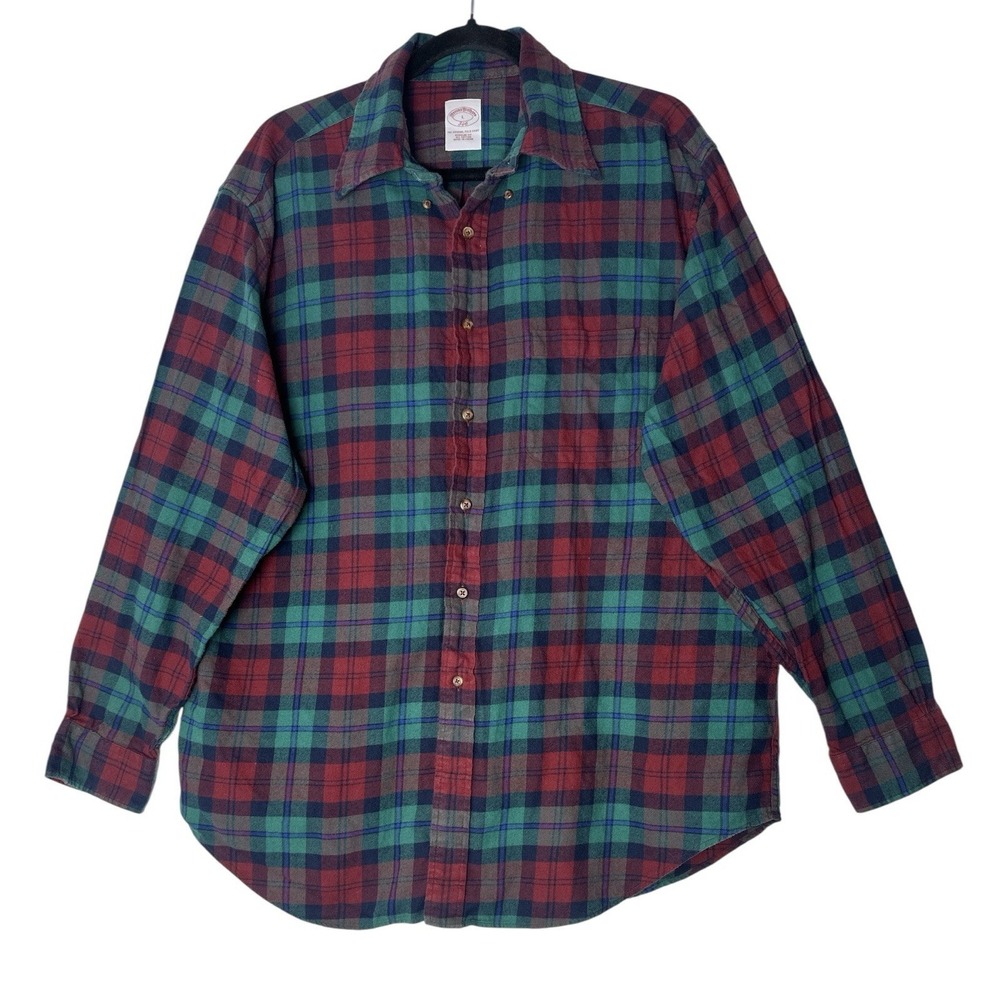 Brooks Brothers Flannel‎ Button Down Shirt Men's Large Plaid  Cozy Outdoor